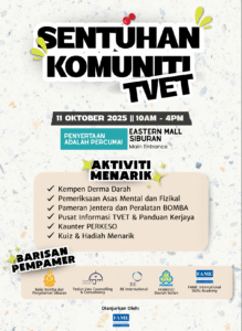 Poster for FAME International Skills Academy’s Blood Donation & Wellness Drive 2025 highlighting community service and the role of TVET in Sarawak in building skills and giving back